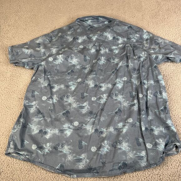 Hurley Shirt Men XL Blue Skull Floral Bird Palm Tree Button Pocket Surf Skate - Picture 2 of 14
